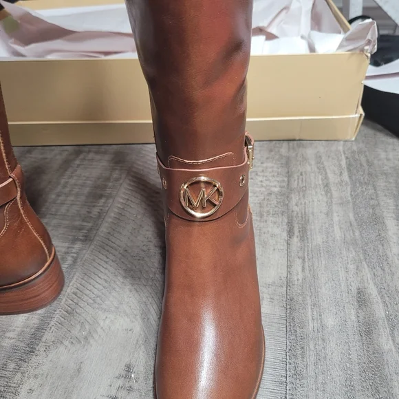 NIB Michael Kors Women's Knee High Leather Boots Dark Caramel NIB Size 5 - Picture 6 of 9